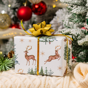 Deer and Pine Tree <b>Pattern</b> Gift Wrapping <b>Paper</b> Double-Sided Art <b>Paper</b> for Holiday Packaging Eco-Friendly Roll Style - Product Image 2