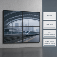 Mur vidéo LCD couleur industriel 49 pouces, cadre de 1,8 mm, luminosité 700 cd/m², fonctionnement continu 24/7 pour affichage ferroviaire