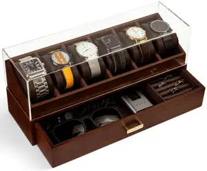 多功能胡桃木手表展示豪华包装盒用于表壳定制木制抽屉手表收纳盒