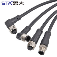 Connecteur étanche M12 droit/coudé mâle/femelle surmoulé, câble d'extension 1M 2M 5M, codes 2 3 4 D, 5B 6 8 12 17 broches