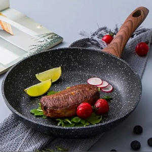 High Quality Ceramic Marble Coated Pot <b>Pan</b> Glass <b>Lids</b> Wooden Soft touch Handles Non Stick 7-Piece Forged Aluminium Cookware Set - Product Image 5