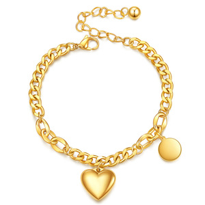 Bracelet réglable en acier inoxydable en forme de cœur pour femmes, chaîne cubaine, bijoux cadeau, or Rose, 15mm - Product Image 2