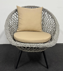 Chaise de bistrot ronde en osier pour patio avec coussin épais beige pour jardin, cour, balcon, terrasse, bord de piscine - Product Image 6