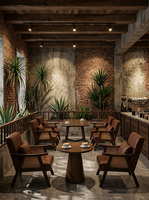 Ensemble table et chaises en bois massif style rétro pour salon de thé, finition cuir, éponge haute densité, usage commercial, mobilier de restaurant, café, bar