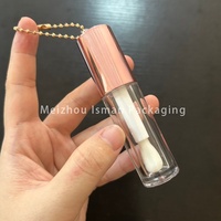 ISMAN Luxe 6ml Tube de brillant à lèvres rond doré rose avec applicateur grand pinceau, conteneur vide porte-clés, Prix usine, Meilleure vente en gros professionnelle
