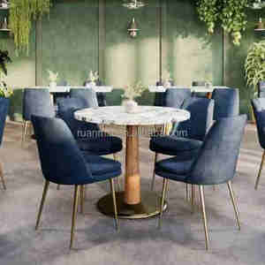 Juego de Muebles Modernos <span class=keywords><strong>para</strong></span> Restaurante, Sofá de Cuero, Madera, Metal y Terciopelo, Taburetes de Bar, Mesa con Superficie de Piedra, Ecológico y Duradero - Product Image 3