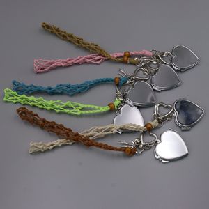 <span class=keywords><strong>Porte</strong></span>-rouge à lèvres macramé bohème, <span class=keywords><strong>porte</strong></span>-clés, pendentif miroir pliant en forme de cœur, étui à baume à lèvres en filet tressé, sac cosmétique portable, breloque cadeau - Product Image 3