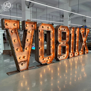 Enseigne lumineuse personnalisée <span class=keywords><strong>de</strong></span> grande taille, lettres lumineuses au fini vieilli industriel pour la publicité des bars, des magasins et des entreprises - Product Image 1