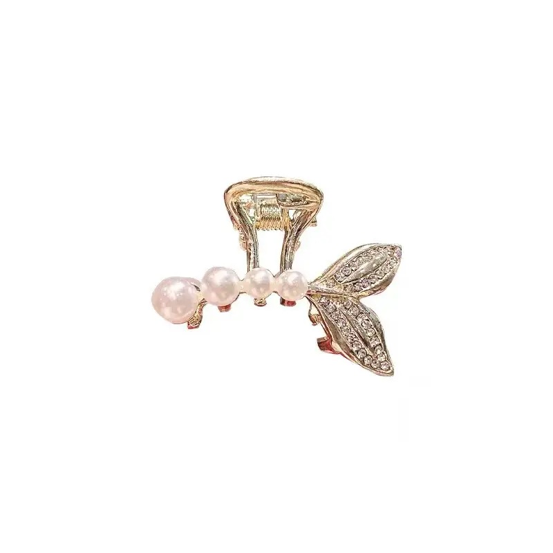 Women Girls Fishtail pearl small grab clip feminine temperament small bangs Gold Metal Hair Claw Clip