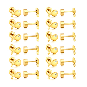 Pendientes de tuerca pequeños de acero inoxidable chapados en oro de 18 quilates con circonita cúbica en forma de ballena y pez, con cierre de rosca, al por mayor - Product Image 1