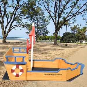 SD-SB005 Bac à sable extérieur étanche en bois avec couvercle en plastique translucide rouge clair, jouet 2-en-1 pour enfants, emballé en boîte, toutes saisons - Product Image 1
