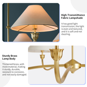 Lampadario Moderno in Ottone Stile Francese per Sala <span class=keywords><strong>da</strong></span> Pranzo e Camera <span class=keywords><strong>da</strong></span> Letto, Paralume in Tessuto di Design, Luce LED, Lampada <span class=keywords><strong>da</strong></span> Soffitto di Lusso per Progetti Alberghieri - Product Image 4