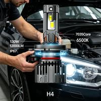 Phares LED de voiture SunRise K1 H7 12V/24V 130W 12000LM 6500K IP67 étanches, tubes en cuivre, Canbus Plug and Play, ajustement universel