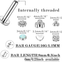 Gaby Top de boucle d'oreille labret vintage en titane G23 plaqué or, avec zircon, qualité implant ASTM F136, motifs Cœur, Lune, Étoile, à tige poussoir, pour mariage