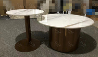 Stock Grande Vente Table Basse Ronde Contemporaine Gigogne Métal Noir Côté Verre Marbre 2 Pièces Table Basse de Thé Ensemble Table Centrale