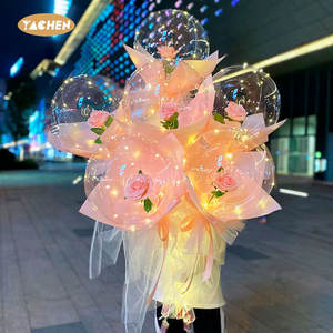 Yachen 18 inç temizle şeffaf Led Light up Bobo balon sevgililer anneler günü parti hediye süslemeleri için gül çiçek ile - Product Image 6