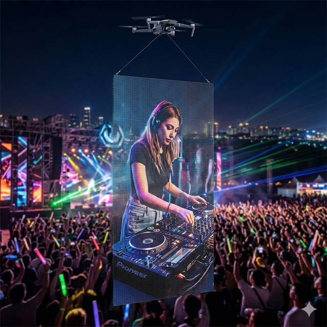 Flying LED Screen Wall Mount or Drone Show Mesh Grid LED for Stage & Celebration Flying LED Display