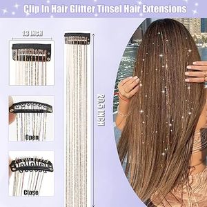 Extensiones de Cabello con Lentejuelas Doradas, 12 Piezas, Kit de Extensiones de Cabello con Clip para Niñas, 20.5 Pulgadas, Brillantes y Relucientes - Product Image 3