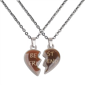 Collier en acier inoxydable personnalisable avec gravure 'Meilleur ami', 'Je t'aime', 'Ailes d'ange', 'Cœur', 'Température d'humeur' pour l'amitié ou les couples - Product Image 5