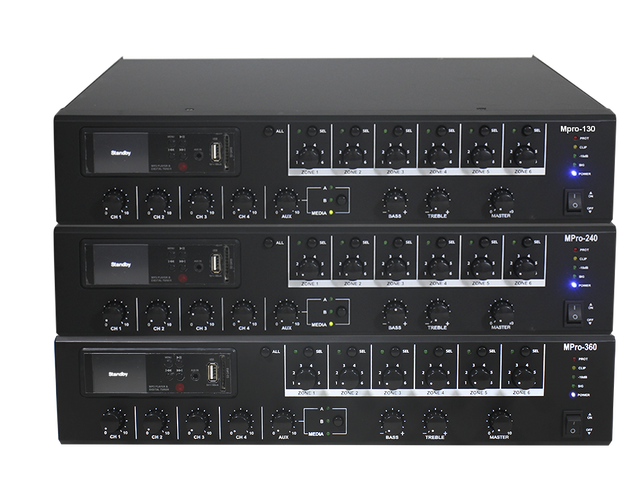 6 Zone PA Mixer Amplifier with 4 Mic Inputs and Media Player for Multi Zone Audio and PA Systems