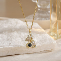 Collier pendentif Ours de dessin animé en cuivre avec pierre de projection incrustée de zircon, chaîne en bambou longueur clavicule, style sportif, 100 langues