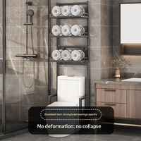 Étagère de rangement multifonctionnelle en métal noir mat à base stable, gain de place, pour accessoires de salle de bain et buanderie