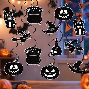 Pour <span class=keywords><strong>Halloween</strong></span> : Ensemble de guirlandes en papier spirales chauve-souris et citrouille avec motifs géométriques, décorations suspendues noires - Product Image 4