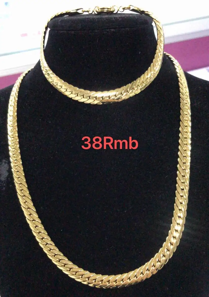 Bracelet Factory 1113 Xuping Fashion 14k Gold Plated Bracelet And Necklace Jewelry Set For Men