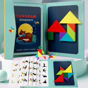 Livre de blocs de formes, jouet éducatif pour le développement du QI, jeux de réflexion, Montessori, forme magnétique, puzzle en bois Tangram - Product Image 2