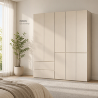 Armoire de chambre de style Mid-Century avec éclairage amovible, penderie multi-zones autoportante à 2 tiroirs pour usage domestique et commercial