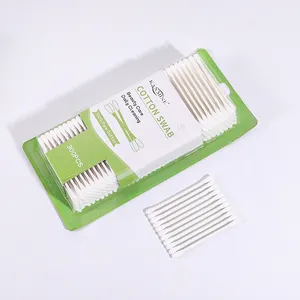 Custom Eco Friendly 300 Pieces White Double Circle Paper Stick Cotton Bud With Card Suction Package