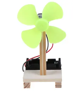 Children diy assemble wood item small fan science and educational toy