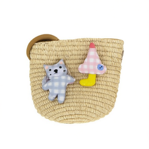 Borsa di paglia a forma di gatto 12x14 cm, mini borsa a tracolla da donna, accessorio moda estivo - Product Image 1