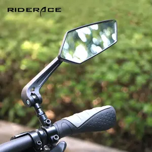 RIDERACE kaca spion sepeda sepasang, cermin spion jarak lebar bening reflektor pandangan belakang setang dapat disesuaikan