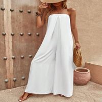 Combinaison d'été décontractée personnalisée pour femmes en lin avec tube et jambe large Combinaison de jeu à nouer dans le dos, épaules dénudées, grande taille