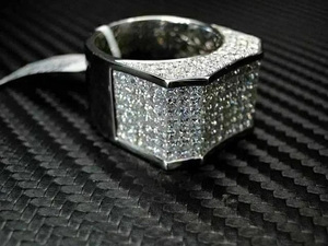 925 <b>Sterling</b> <b>Silver</b> Men's Engagement/Wedding Gift <b>Ring</b> Round Cut Moissanite Pave <b>Set</b> Rhodium Plated Hip hop Style <b>Ring</b> Gift - Product Image 3
