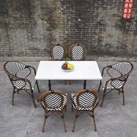 Ensemble de table et de chaises de bistrot français pour l'extérieur, résistant au soleil et à l'eau, en rotin tressé, pour café, restaurant, jardin, en aluminium