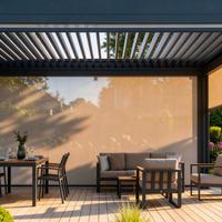 Pergola Aluminium Bioklimatik 2025 Terlaris, Gazebo Taman Bermotor, Sistem Penahan Panas Matahari Luar Ruangan, Ramah Lingkungan, Tahan Lama, Modern