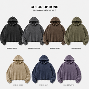 Sweat à capuche pour homme 350 GSM 100% coton léger surdimensionné coupe courte en molleton délavé à l'acide, modèles vierges pour la gym, style Y2K - Product Image 2
