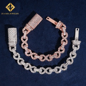 Pulsera de eslabones con diamantes de corte mixto en forma de 8 infinito, pavé completo, plata 925, joyería de moissanita, pulsera hip hop para hombre - Product Image 2