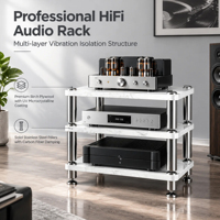 Support audio HiFi, en contreplaqué de bouleau avec revêtement UV de 0,5 mm, pieds en acier inoxydable massif, support d'amplificateur antichoc avec pointes d'isolation