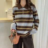 Pull en cachemire ample pour femme, personnalisé, décontracté, d'hiver, à rayures sur le devant, avec logo Mountain Joker