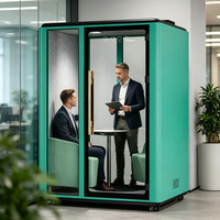 Cabine de réunion insonorisée mobile pour 2 personnes, cabine de bureau acoustique avec verre trempé, cabine de confidentialité avec roulettes pivotantes