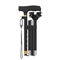 Lampe à béquille en alliage d'aluminium à double usage Canne portable télescopique pliable à cinq sections pour personnes âgées avec fonction de rotation à quatre pattes