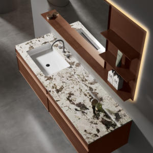 Luxury <strong>Chinese</strong> <strong>Style</strong> Wall-Mounted <strong>Bathroom</strong> Vanity Smart Mirror Waterproof Ceramic Countertop Solid Wood Vanities Lacquer Ceramic - Product Image 6