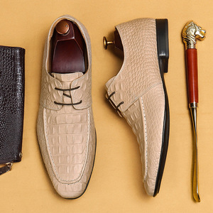Crocodile-patterned men's leather <b>shoes</b>, genuine leather business casual derby <b>shoes</b>, English embossed men's <b>shoes</b> - Product Image 1