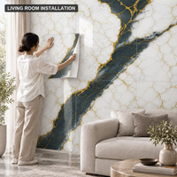 Papier peint autocollant en marbre blanc vert foncé or 60x60cm avec surface en PET et mousse IXPE pour murs intérieurs