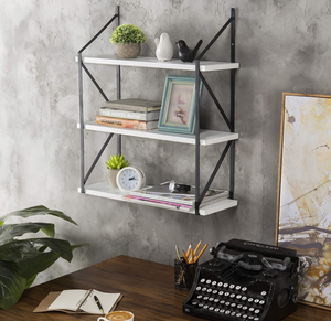 Fsc 23 Inch Wandgemonteerde Organisatie Boerderij Witte Houten Muur Drijvende Planken Rek Houten <span class=keywords><strong>3</strong></span> Tier Plank Met Zwart Metalen Beugel - Product Image 5