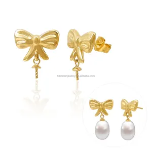 14K Solid Gold Mounting For Pearl Earrings Elegant Pearl Earring Semi Mounts Jewelry Findings For Anniversary Occasions
