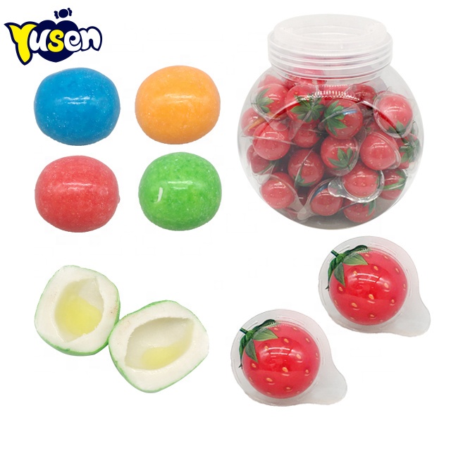 Оптовая продажа, недорогие Смешанные фруктовые сувениры, заполненные жидким джемом в форме клубники, жвачка, конфеты